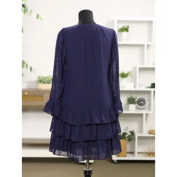 Kate Spade Breezy Dot Flounce Dress Navy Tiered Swiss Dot Ruffle Mini Small - Picture 8 of 14